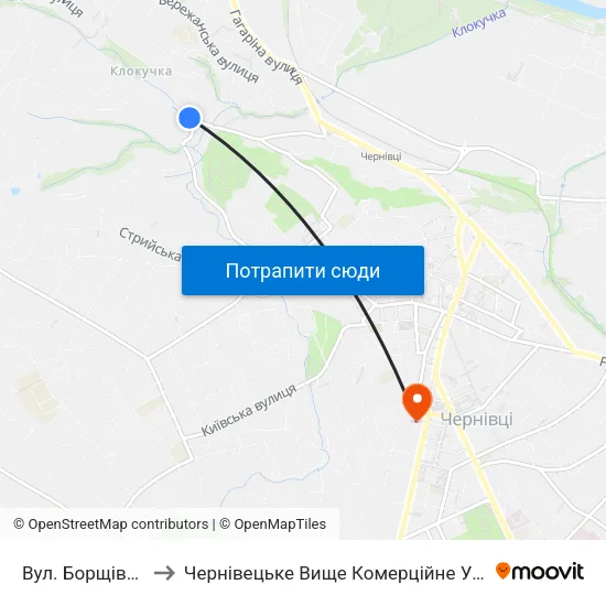 Вул. Борщівська to Чернівецьке Вище Комерційне Училище map