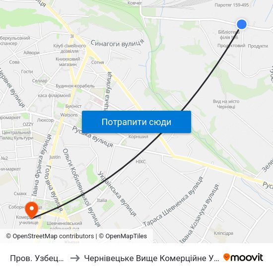 Пров. Узбецький to Чернівецьке Вище Комерційне Училище map