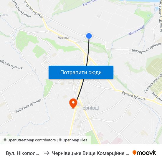 Вул. Нікопольська to Чернівецьке Вище Комерційне Училище map