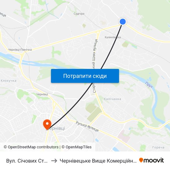 Вул. Січових Стрільців to Чернівецьке Вище Комерційне Училище map