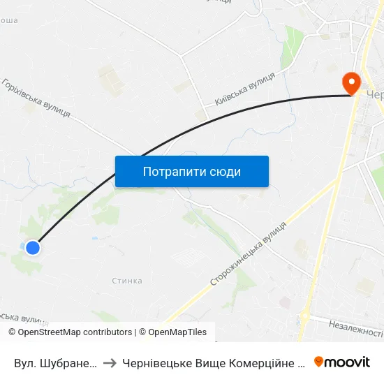 Вул. Шубранецька to Чернівецьке Вище Комерційне Училище map