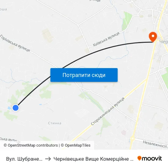 Вул. Шубранецька to Чернівецьке Вище Комерційне Училище map