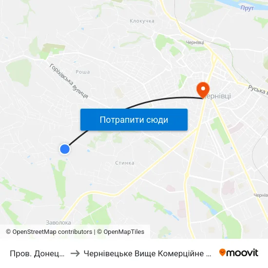 Пров. Донецький to Чернівецьке Вище Комерційне Училище map