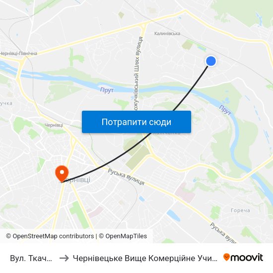 Вул. Ткачука to Чернівецьке Вище Комерційне Училище map