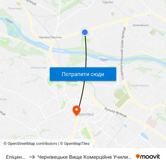 Епіцентр to Чернівецьке Вище Комерційне Училище map