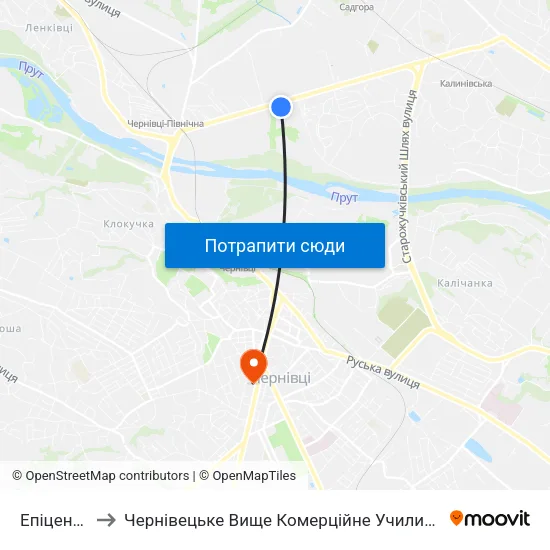 Епіцентр to Чернівецьке Вище Комерційне Училище map
