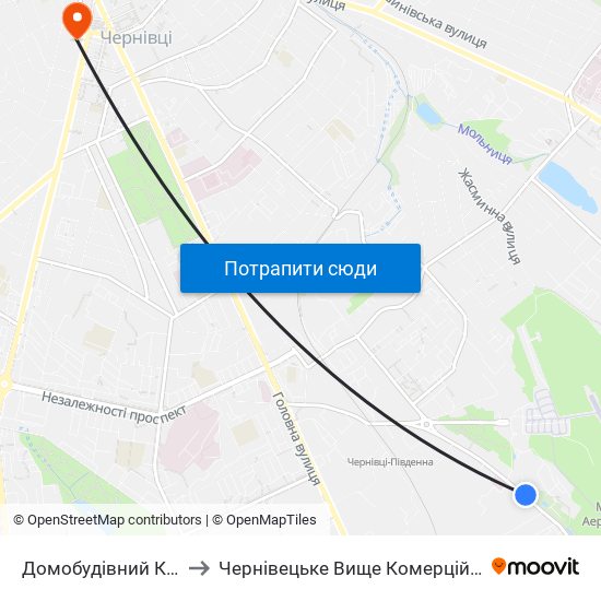 Домобудівний Комбінат to Чернівецьке Вище Комерційне Училище map