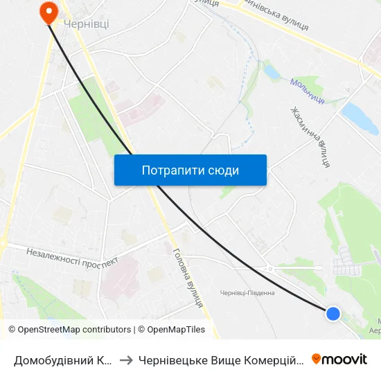 Домобудівний Комбінат to Чернівецьке Вище Комерційне Училище map