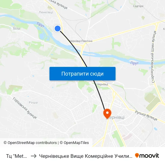 Тц "Metro" to Чернівецьке Вище Комерційне Училище map