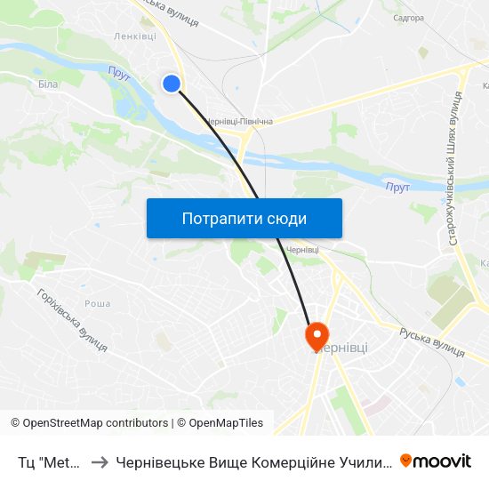 Тц "Metro" to Чернівецьке Вище Комерційне Училище map