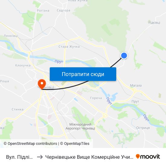 Вул. Підлісна to Чернівецьке Вище Комерційне Училище map