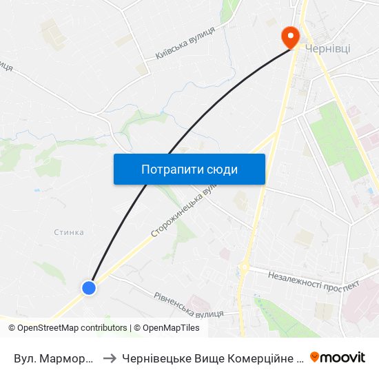 Вул. Марморозька to Чернівецьке Вище Комерційне Училище map