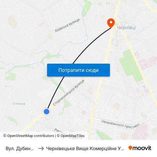 Вул. Дубинська to Чернівецьке Вище Комерційне Училище map