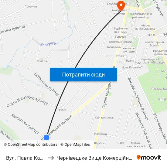 Вул. Павла Каспрука to Чернівецьке Вище Комерційне Училище map