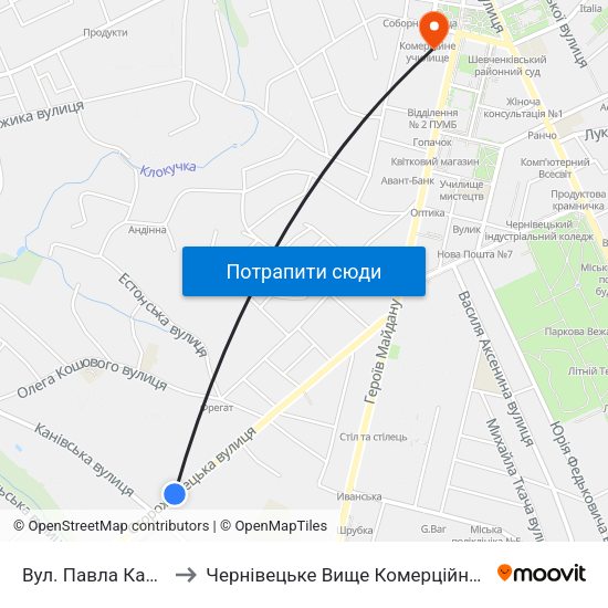 Вул. Павла Каспрука to Чернівецьке Вище Комерційне Училище map
