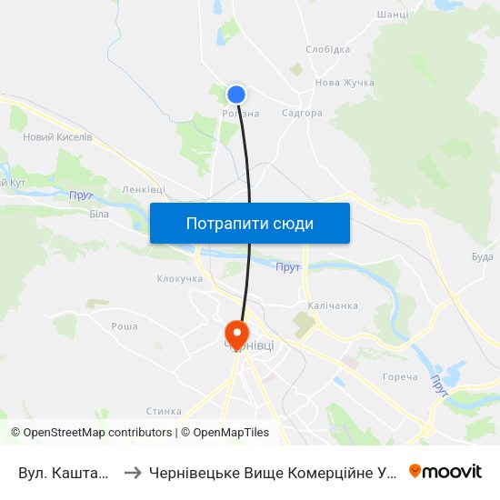 Вул. Каштанова to Чернівецьке Вище Комерційне Училище map
