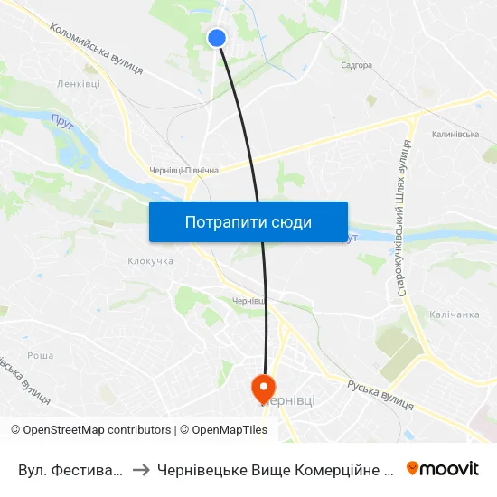 Вул. Фестивальна to Чернівецьке Вище Комерційне Училище map
