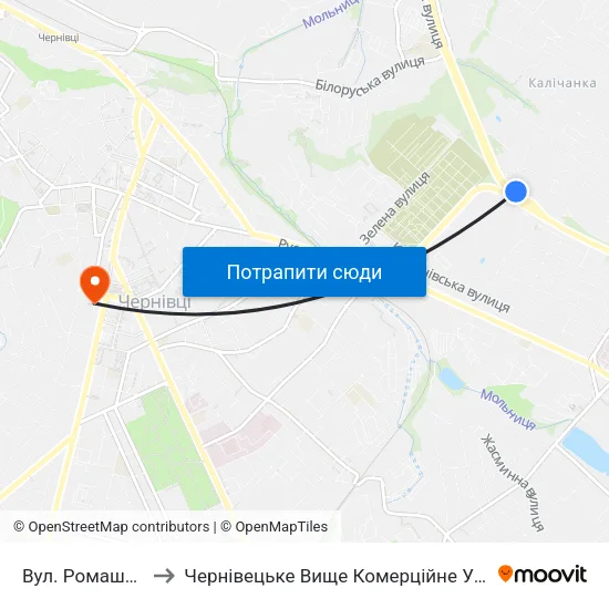 Вул. Ромашкова to Чернівецьке Вище Комерційне Училище map