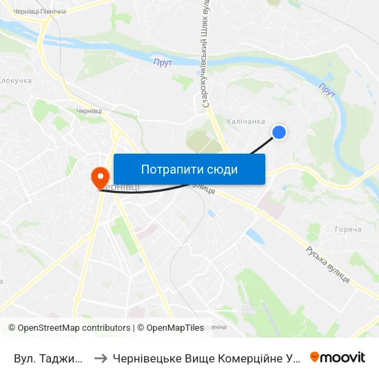 Вул. Таджицька to Чернівецьке Вище Комерційне Училище map