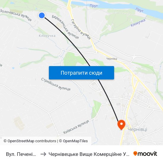 Вул. Печенізька to Чернівецьке Вище Комерційне Училище map