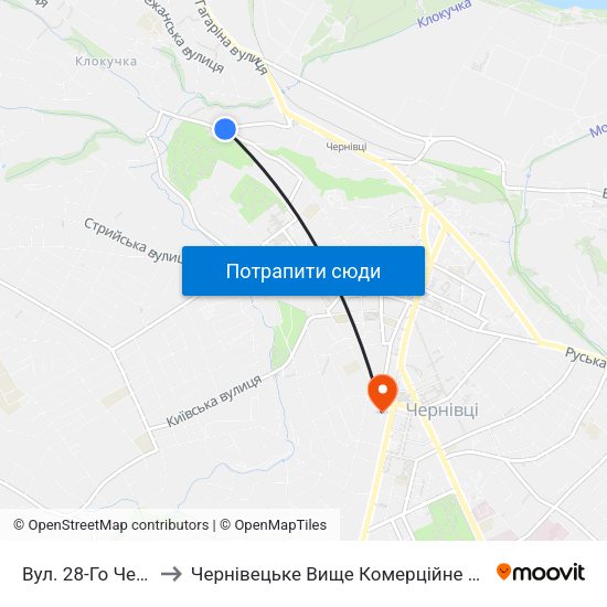 Вул. 28-Го Червня to Чернівецьке Вище Комерційне Училище map