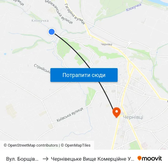 Вул. Борщівська to Чернівецьке Вище Комерційне Училище map