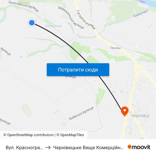 Вул. Красноградська to Чернівецьке Вище Комерційне Училище map