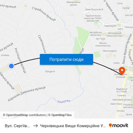 Вул. Сергіївська to Чернівецьке Вище Комерційне Училище map