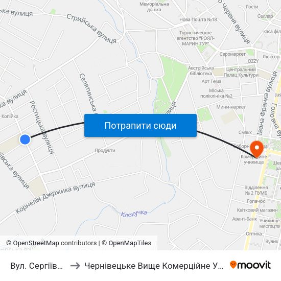 Вул. Сергіївська to Чернівецьке Вище Комерційне Училище map