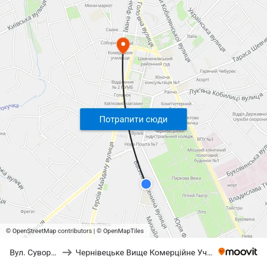 Вул. Суворова to Чернівецьке Вище Комерційне Училище map