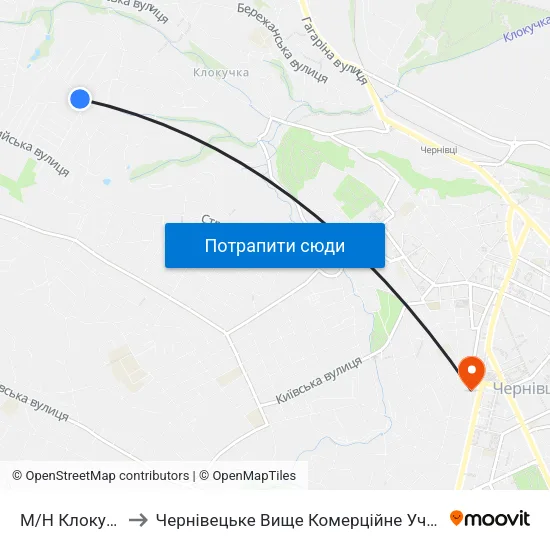 М/Н Клокучка to Чернівецьке Вище Комерційне Училище map