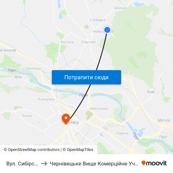 Вул. Сибірська to Чернівецьке Вище Комерційне Училище map