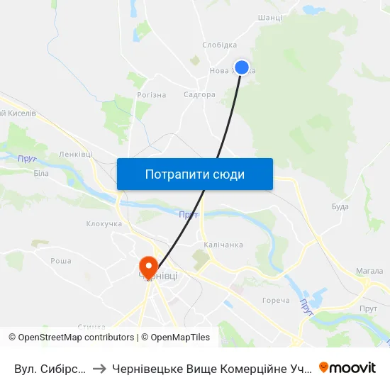 Вул. Сибірська to Чернівецьке Вище Комерційне Училище map