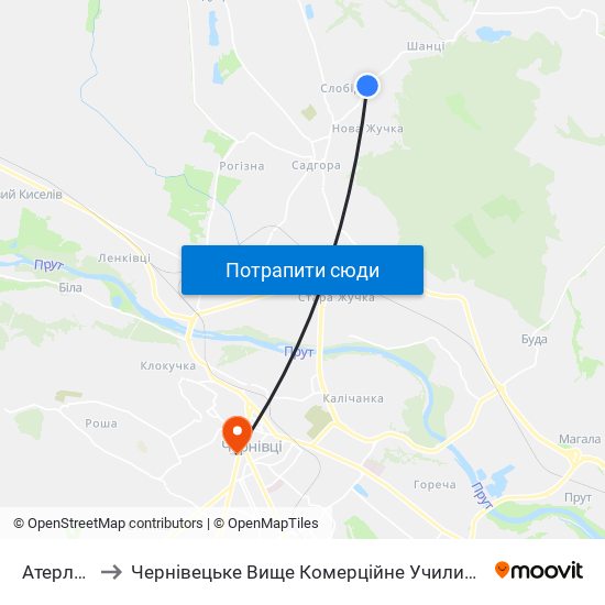 Атерлея to Чернівецьке Вище Комерційне Училище map