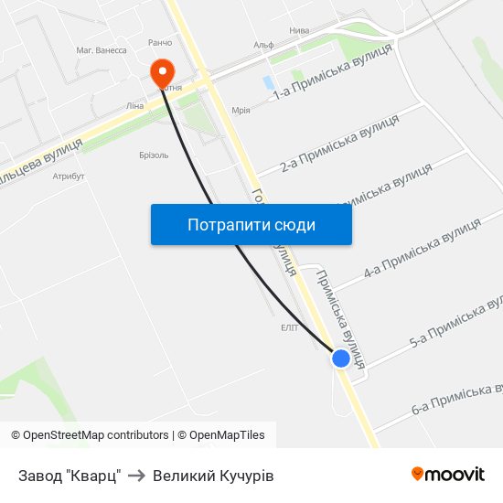 Завод "Кварц" to Великий Кучурів map