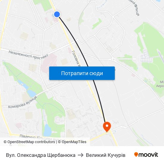 Вул. Олександра Щербанюка to Великий Кучурів map