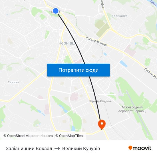 Залізничний Вокзал to Великий Кучурів map