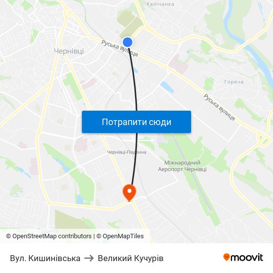 Вул. Кишинівська to Великий Кучурів map