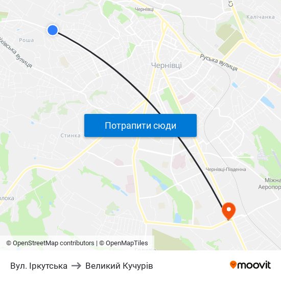 Вул. Іркутська to Великий Кучурів map