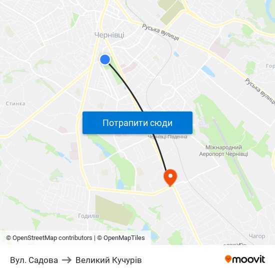 Вул. Садова to Великий Кучурів map