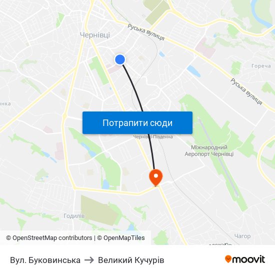 Вул. Буковинська to Великий Кучурів map