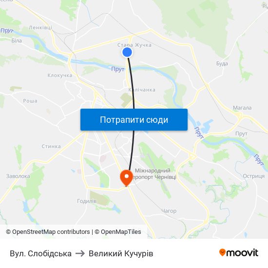 Вул. Слобідська to Великий Кучурів map