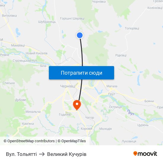 Вул. Тольятті to Великий Кучурів map