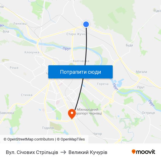 Вул. Січових Стрільців to Великий Кучурів map