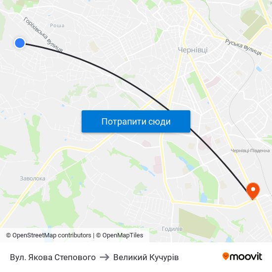 Вул. Якова Степового to Великий Кучурів map