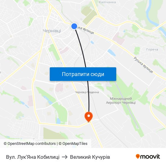 Вул. Лук'Яна Кобилиці to Великий Кучурів map