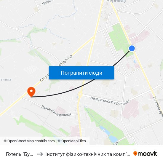 Готель "Буковина" to Інститут фізико-технічних та комп’ютерних наук ЧНУ map