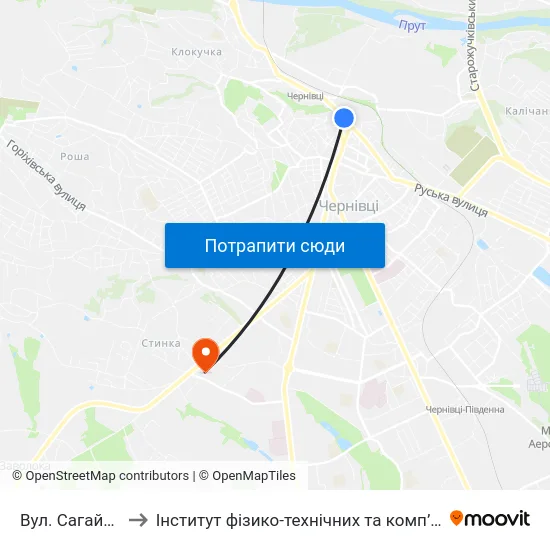 Вул. Сагайдачного to Інститут фізико-технічних та комп’ютерних наук ЧНУ map