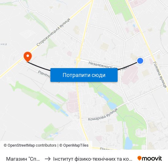 Магазин "Спорттовари" to Інститут фізико-технічних та комп’ютерних наук ЧНУ map