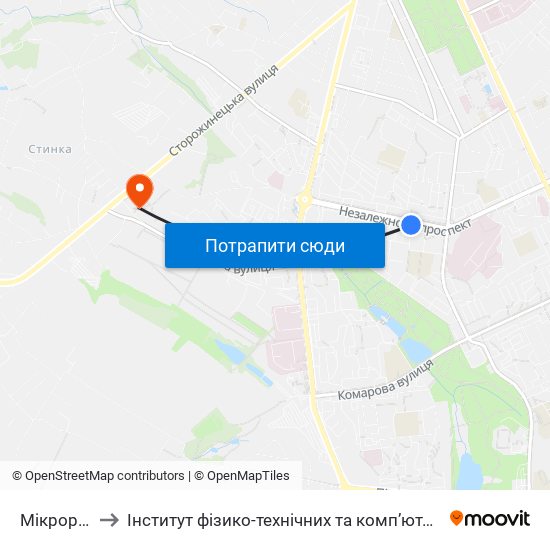 Мікрорайон to Інститут фізико-технічних та комп’ютерних наук ЧНУ map